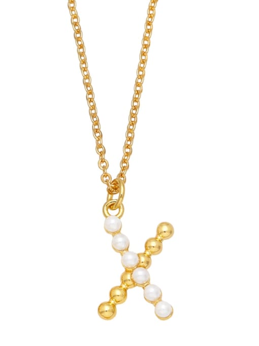 X Brass Imitation Pearl Letter Minimalist Necklace