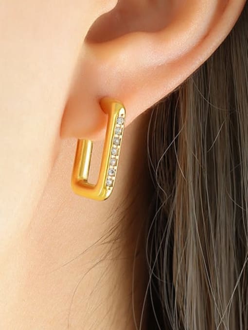 A TEEM Titanium Steel Rhinestone Geometric Minimalist Stud Earring 2