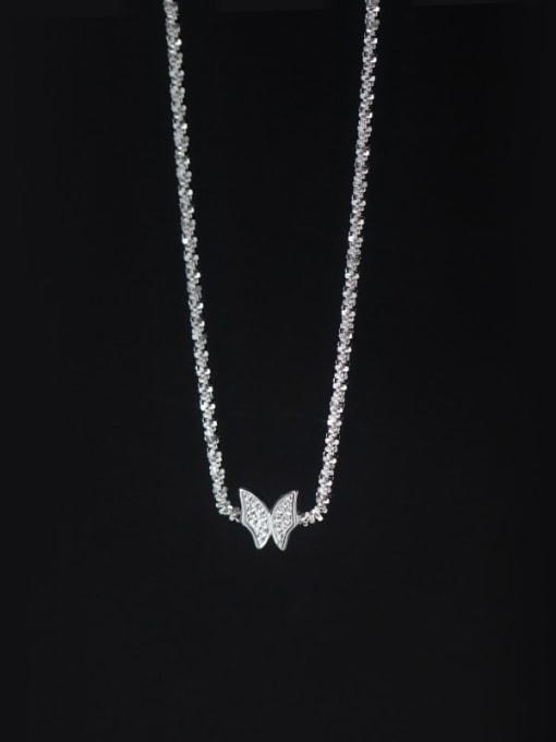 Rosh 925 Sterling Silver Rhinestone Butterfly Minimalist Necklace 0