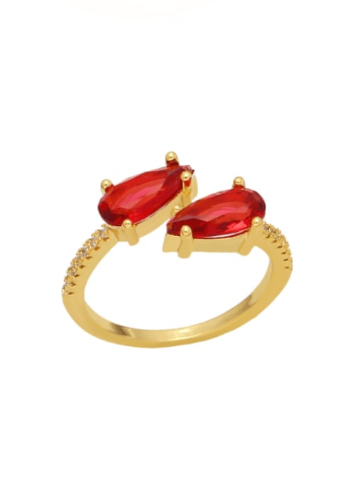 red Brass Glass Stone Geometric Minimalist Band Ring