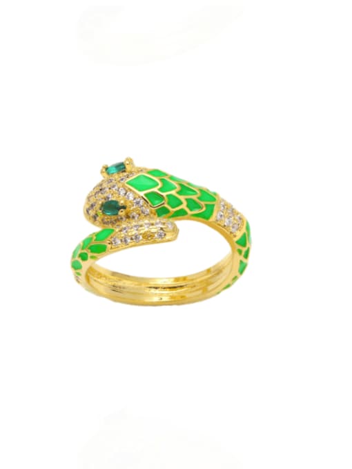 Light green Brass Enamel Cubic Zirconia Snake Hip Hop Band Ring