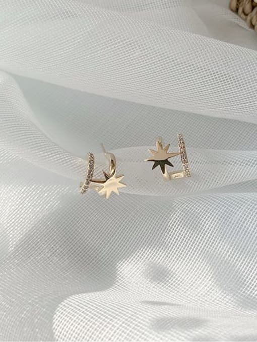 gold Copper Cubic Zirconia White Star Minimalist Stud Earring