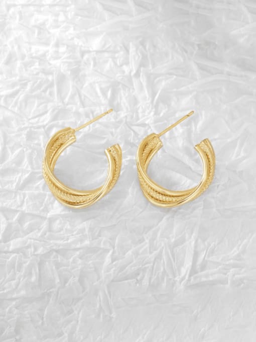 Gold Round woven Earrings Brass Geometric Minimalist  C Shape  Woven Huggie Earring
