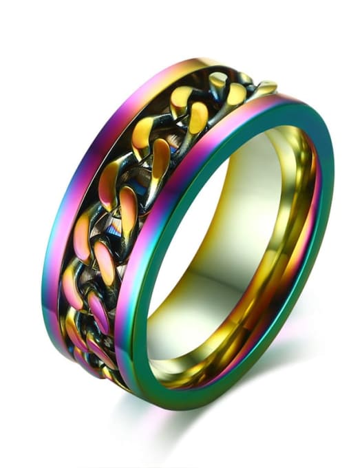 (R 016C)7 12 Titanium Steel Geometric Chain Minimalist Band Ring
