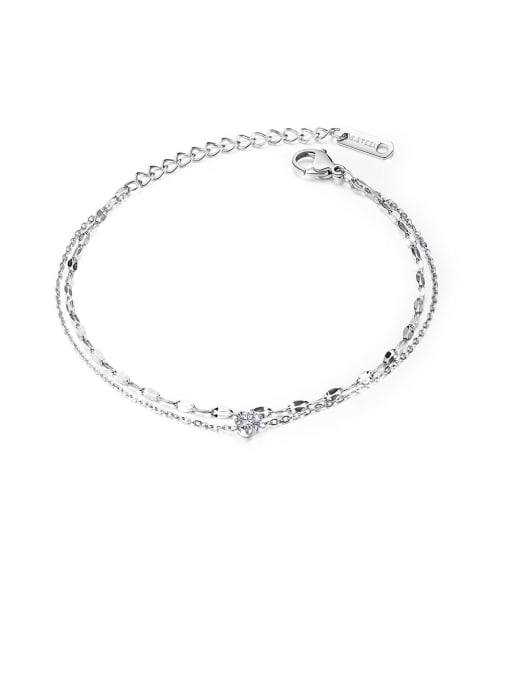 1031-platinum Titanium Rhinestone White Round Minimalist Multi-layer chain Bracelets