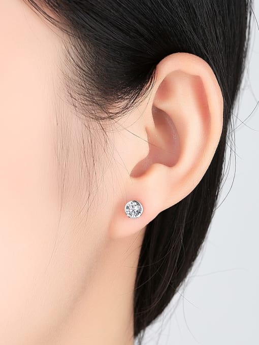 CCUI 925 Sterling Silver Minimalist Round  Cubic Zirconia  Stud Earring 1