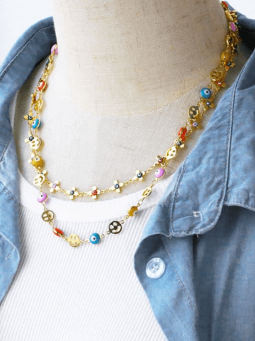 CC Brass Enamel Minimalist Smiley Bracelet and Necklace Set 2
