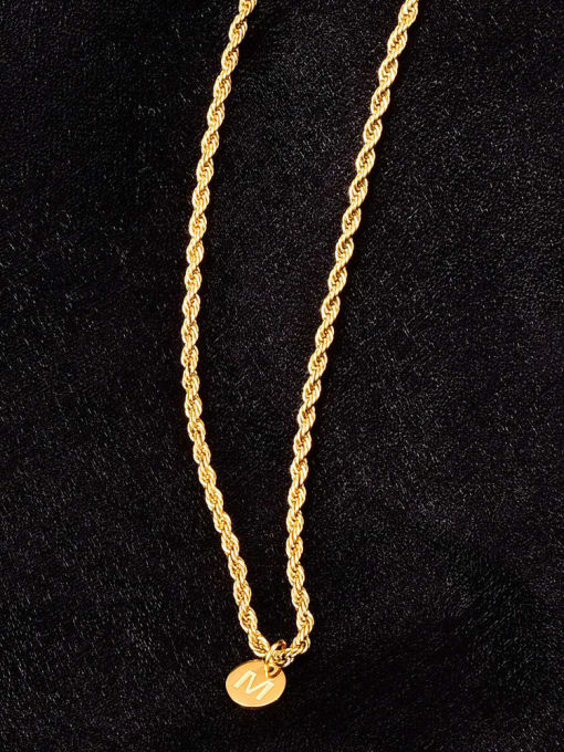 A TEEM Titanium Round Letter M pendant  Minimalist  Twist chain Necklace 2