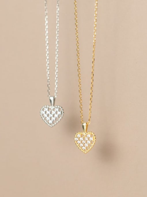 Rosh 925 Sterling Silver Rhinestone Heart Minimalist Necklace 1