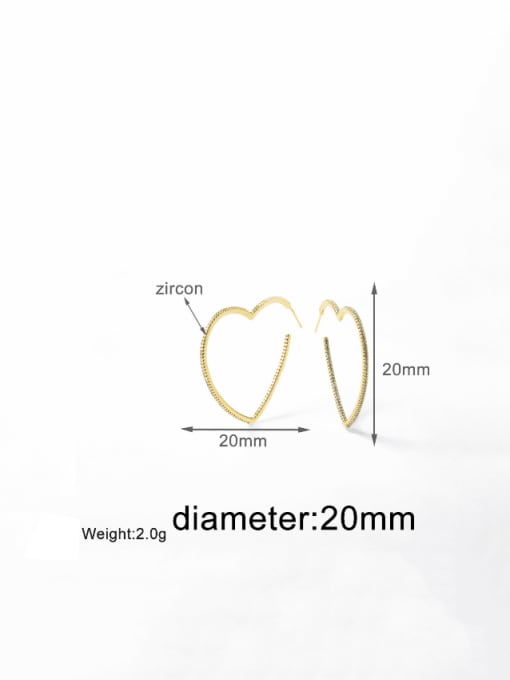 20mm Brass Cubic Zirconia Heart Minimalist Earring