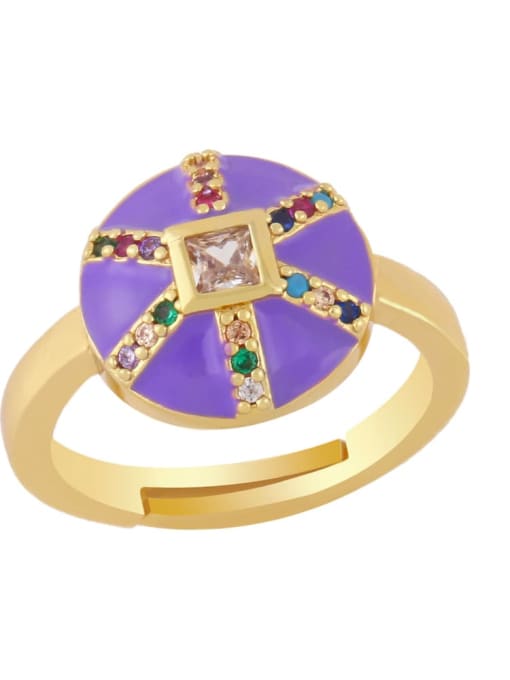 purple Brass Enamel Rhinestone Geometric Vintage Band Ring