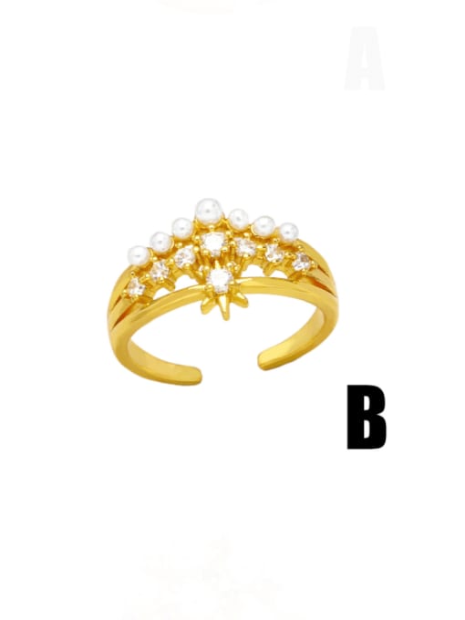 B Brass Imitation Pearl Evil Eye Vintage Band Ring