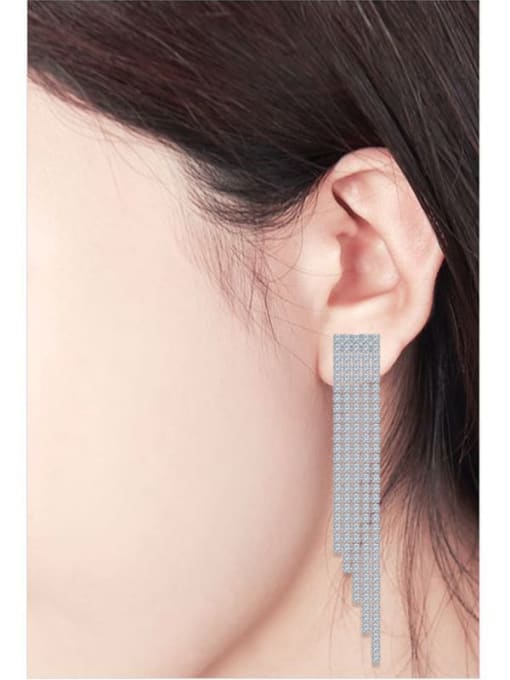 BLING SU Copper Cubic Zirconia Tassel Luxury Threader Earring 1