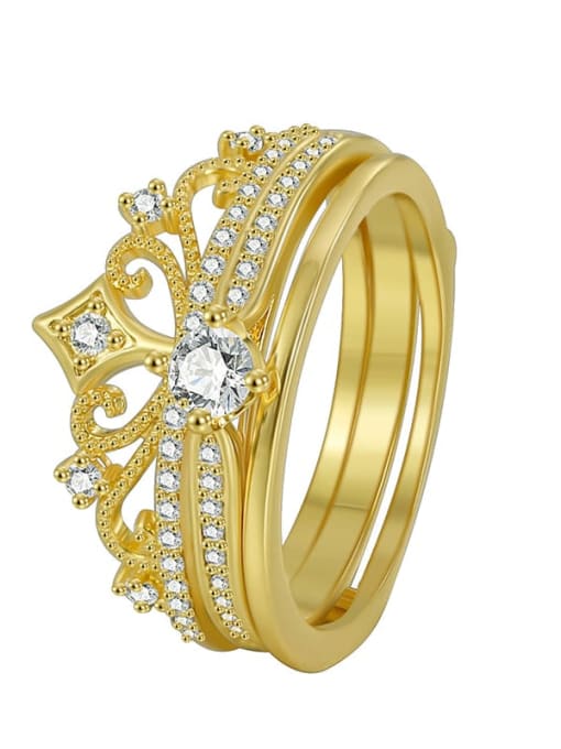 Gold Zircon Ring Brass Cubic Zirconia Crown Minimalist Stackable Ring