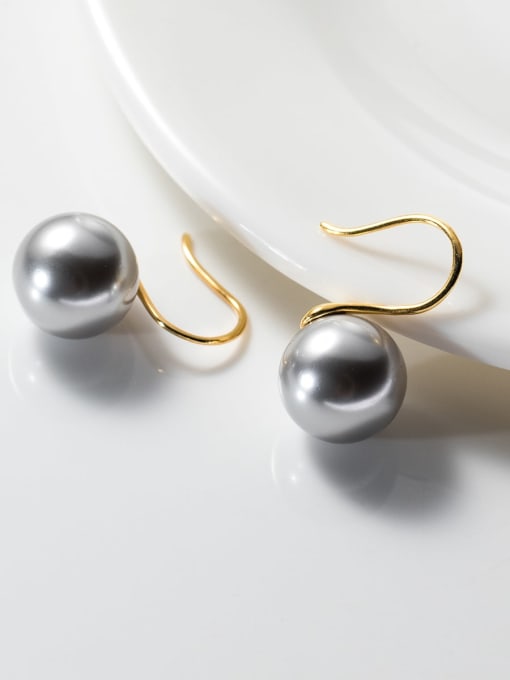 Rosh 925 Sterling Silver Imitation Pearl Geometric Minimalist Hook Earring 0