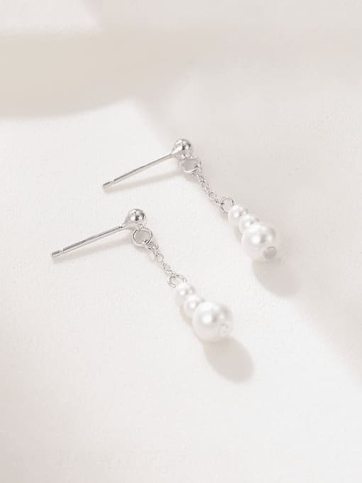 ES2566 【 Platinum 】 925 Sterling Silver Imitation Pearl Geometric Minimalist Drop Earring