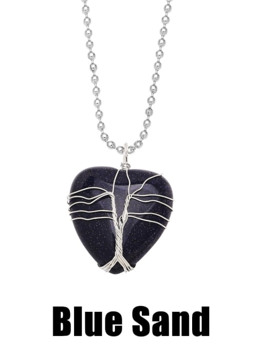 Blue Sand Brass Natural Stone Heart Vintage Necklace