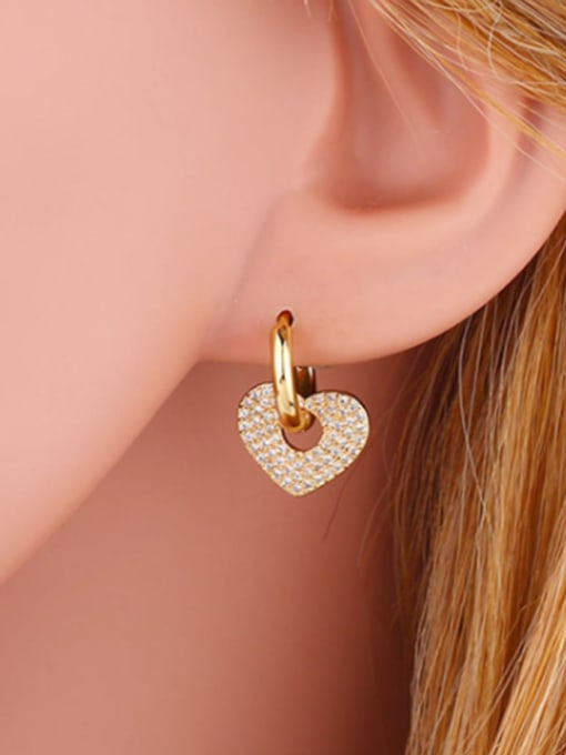 CC Brass Cubic Zirconia Heart Ethnic Huggie Earring 3