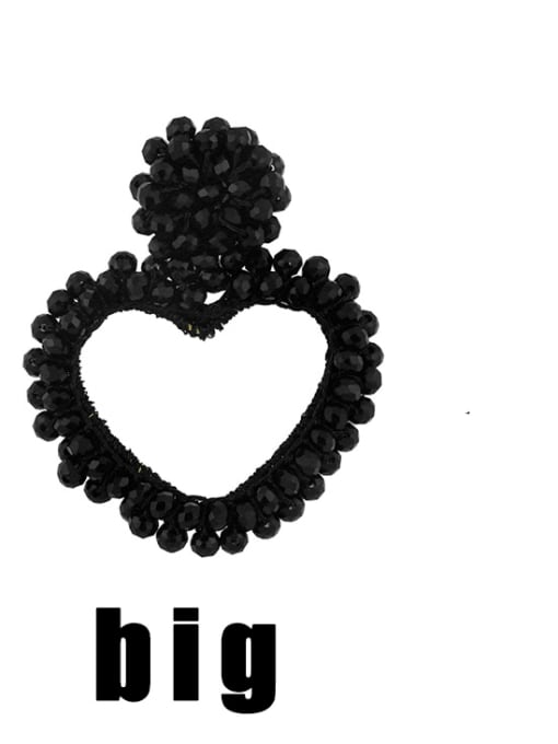 Black Large Brass Hand-woven rice beads heart earrings Drop Earring