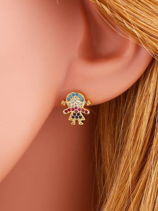 CC Brass Cubic Zirconia Irregular Cute Stud Earring 1