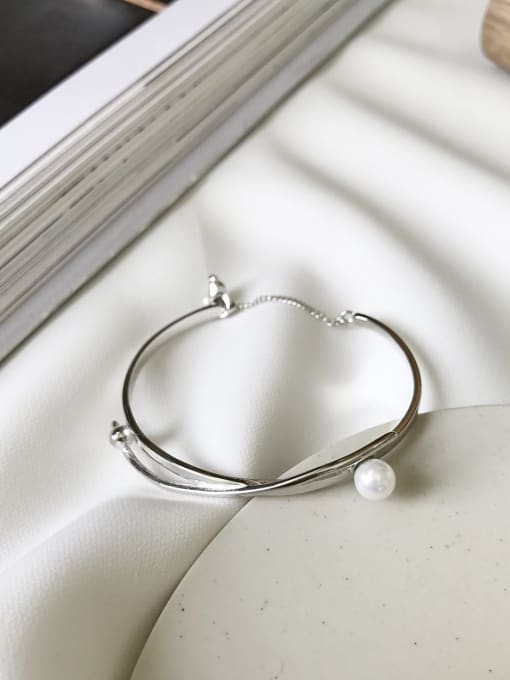 Boomer Cat 925 Sterling Silver Imitation Pearl X-Ray Trend Band Bangle 2
