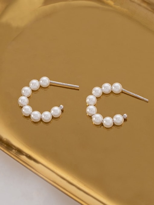 ES2044 【 Little Platinum 】 925 Sterling Silver Imitation Pearl Geometric Minimalist Stud Earring