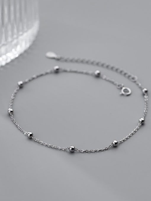 silver 925 Sterling Silver  Round Minimalist Bead Anklet