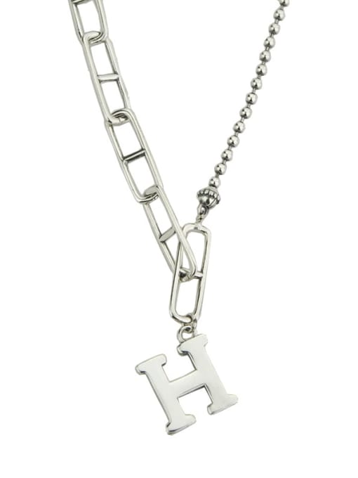 SHUI Vintage Sterling Silver With Platinum Plated Simplistic Letters"H" Necklaces 0