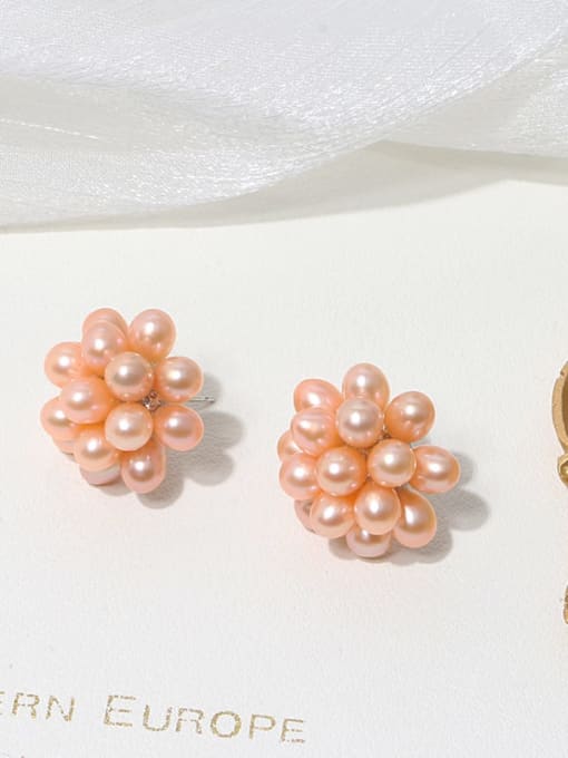 Orange Earrings Brass Freshwater Pearl Flower Vintage Band Ring