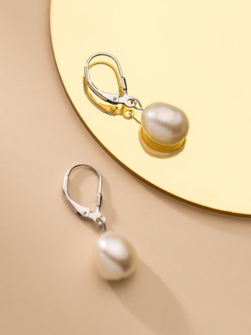 Rosh 925 Sterling Silver Imitation Pearl Water Drop Minimalist Huggie Earring 1