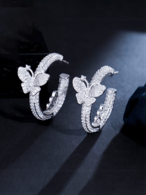 L.WIN Brass Cubic Zirconia Butterfly Luxury Cluster Earring