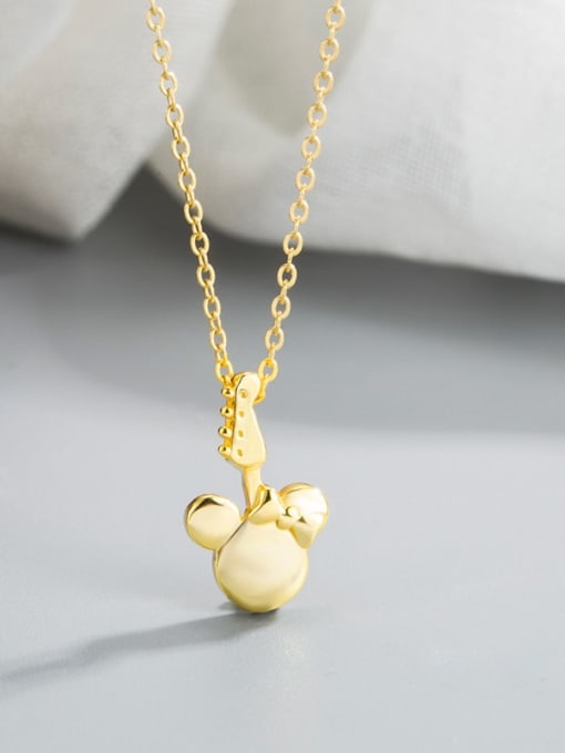 Golden color 925 Sterling Silver  Cute Mickey Mouse Guitar Pendant Necklace