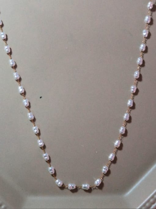 A TEEM Titanium Steel Imitation Pearl Heart Vintage Beaded Necklace 2