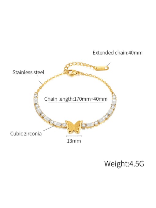 Open Sky Stainless steel Cubic Zirconia Butterfly Dainty Adjustable Bracelet 3