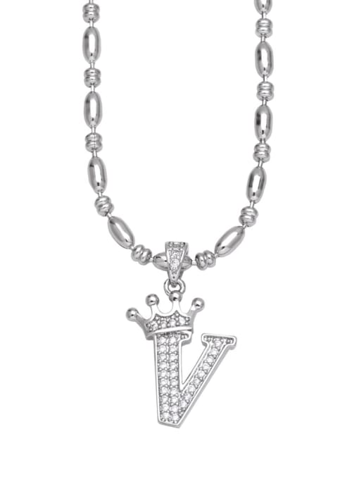 V Brass Cubic Zirconia Crown Minimalist Lariat Necklace