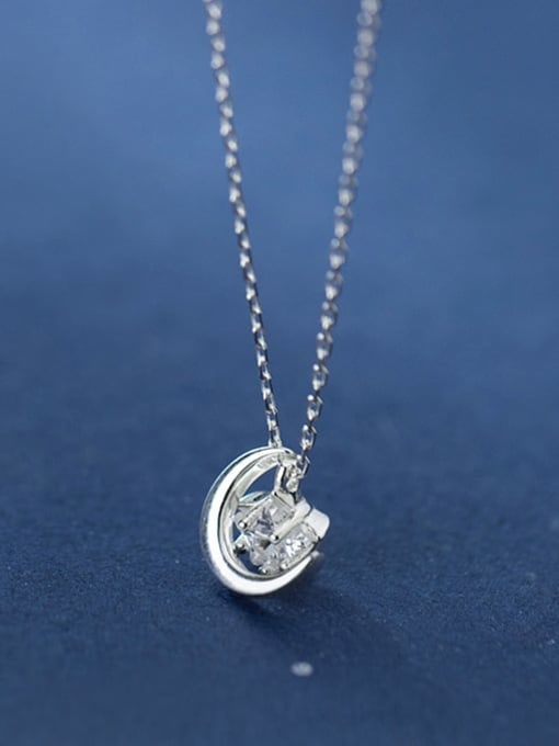 Rosh 925 Sterling Silver Single Diamond Star Moon Pendant   Necklace 1