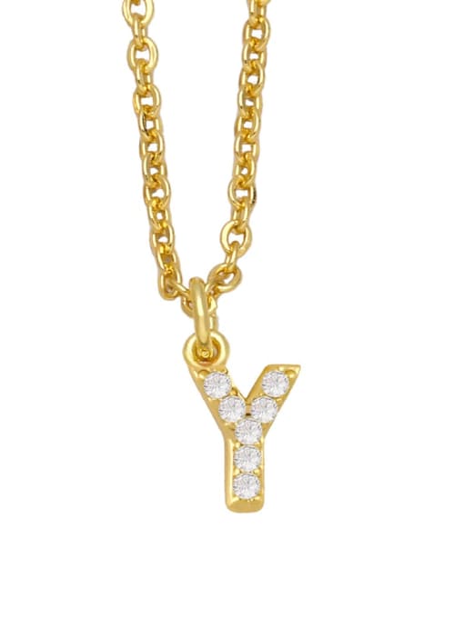 Y Brass Cubic Zirconia Letter Vintage Necklace