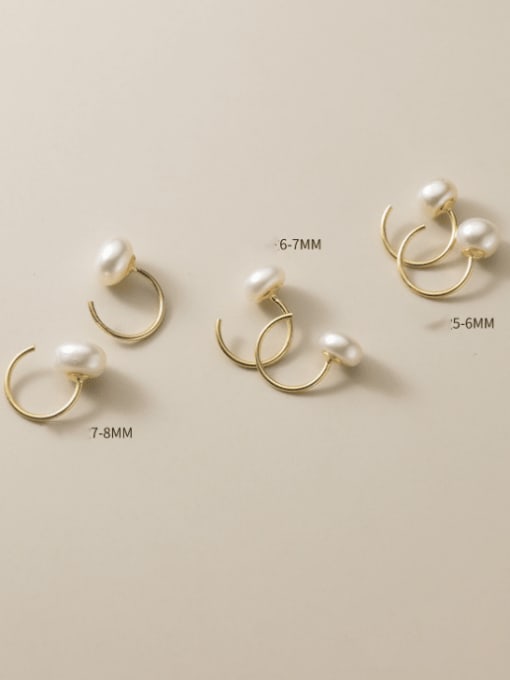 Rosh 925 Sterling Silver Imitation Pearl Geometric Minimalist Hook Earring 0