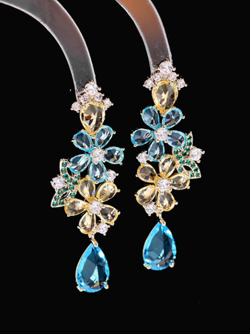 Yellow +blue zirconium Brass Cubic Zirconia Flower Luxury Drop Earring