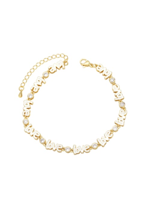 white Brass Cubic Zirconia Enamel Letter Vintage Bracelet