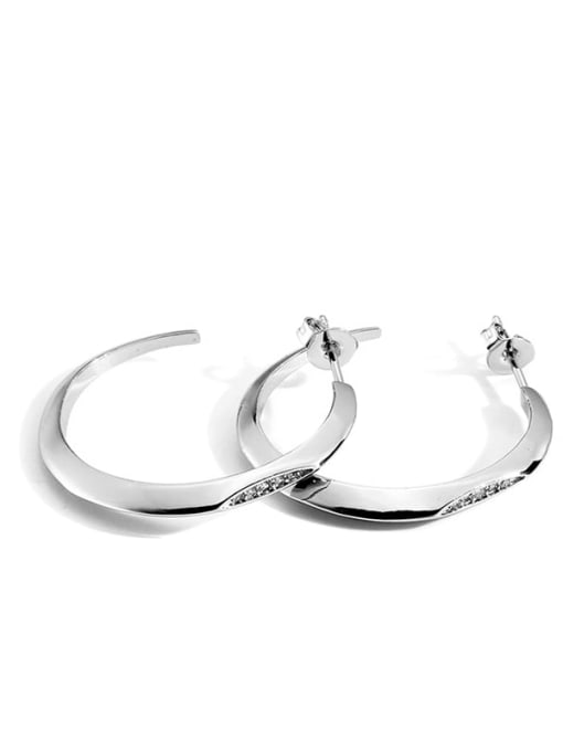 Platinum Circle Earrings Brass Cubic Zirconia Geometric Minimalist Hoop Earring