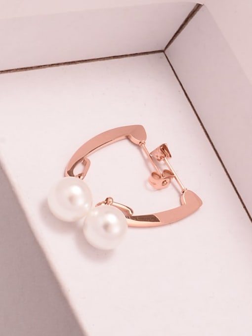 A TEEM Titanium Imitation Pearl White Round Minimalist Drop Earring 3