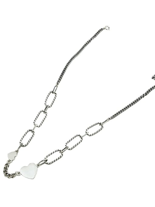 SHUI Vintage Sterling Silver With Antique Silver Plated Simplistic Smooth Heart Necklaces 0