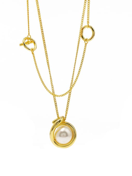 gold Copper Imitation Pearl White Round Minimalist Multi Strand Necklace