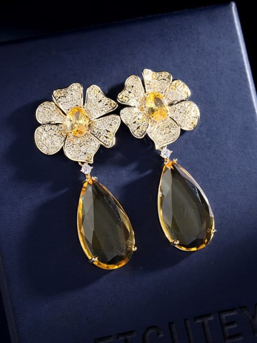 Luxu Brass Cubic Zirconia Flower Statement Drop Earring 3