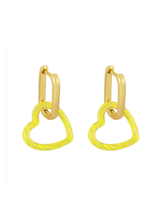 yellow Brass Enamel Heart Minimalist Huggie Earring