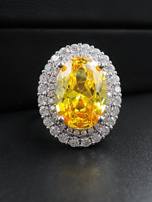 Yellow diamond ring Copper Cubic Zirconia Oval Luxury Statement Ring