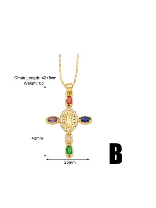 B Brass Cubic Zirconia Cross Hip Hop Regligious Necklace