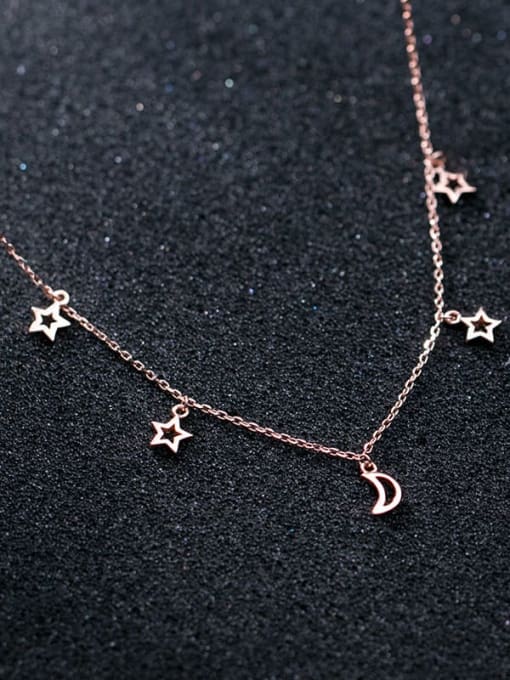 Rosh 925 Sterling Silver  Minimalist Hollow Star Moon Pendant Necklace 3