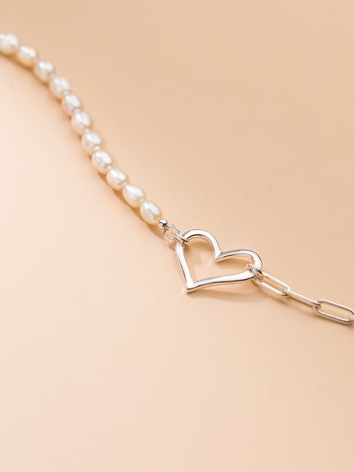 Rosh 925 Sterling Silver Imitation Pearl Heart Minimalist Necklace 2